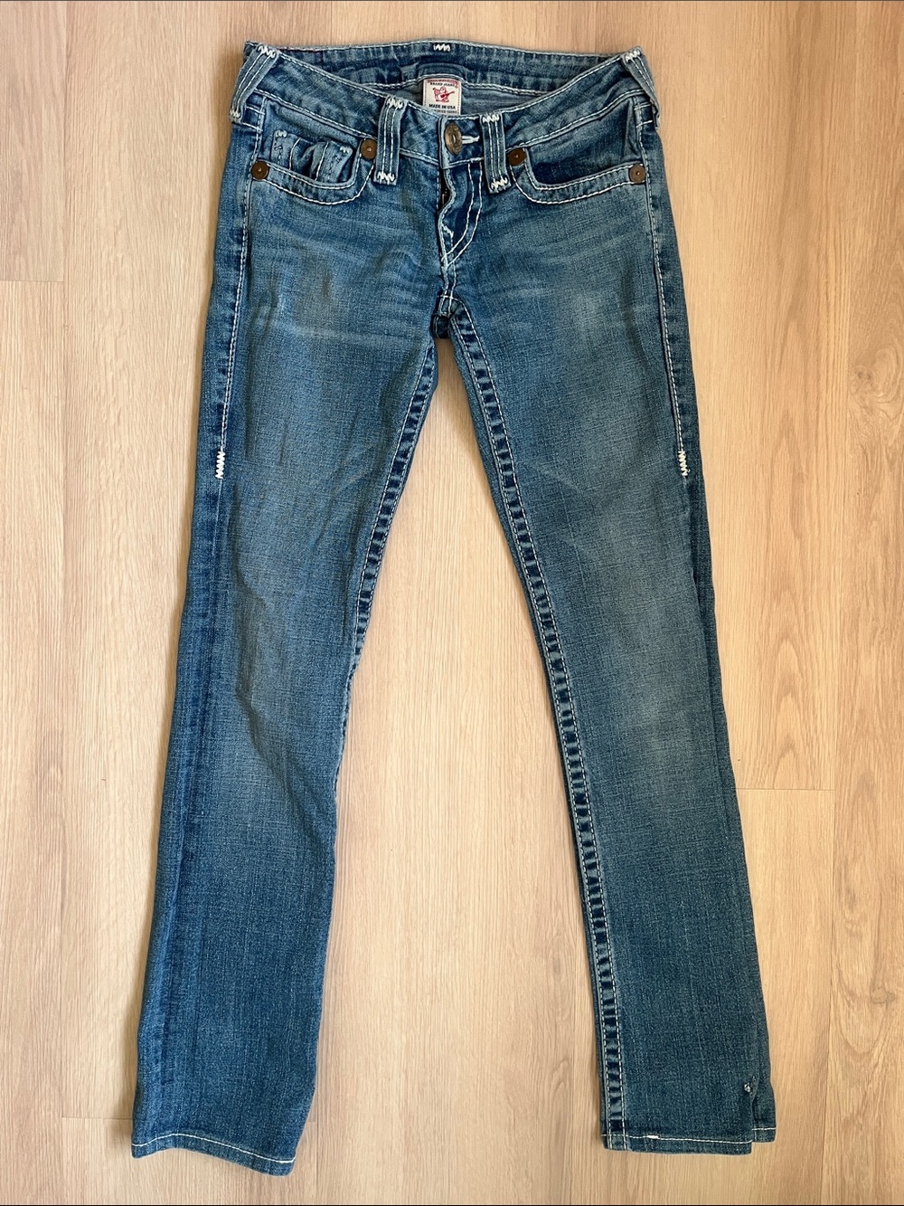 True Religion Vintage Y2K Low-rise Johnny Big T Straight Leg Denim Jeans Size 26